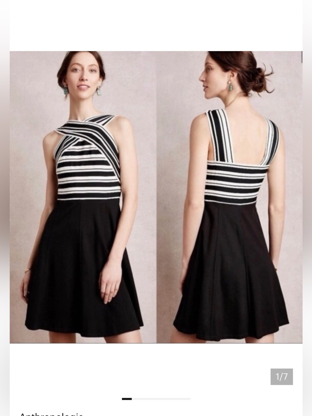 Anthropologie Maeve Women’s Black White Crosswise Fit Flare Bandage Striped